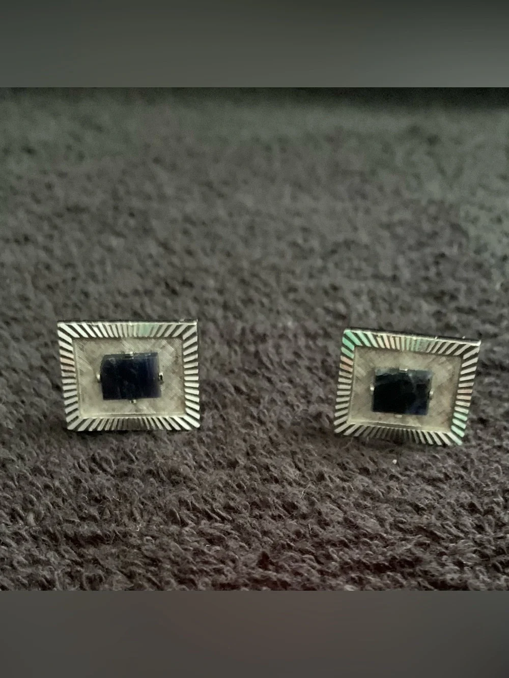 Vintage Silver-Tone Cufflinks with A Black Stone Accent